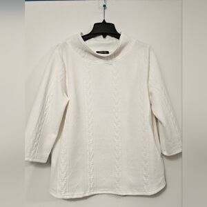Laurel Grey White Cable Knit Mock Neck Top XL Textured Quilted Pullover